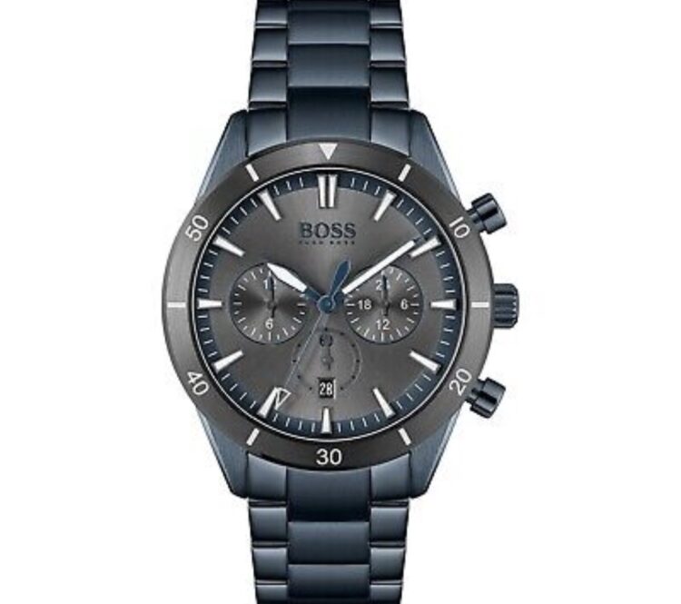 Hugo Boss Santiago 1513865 Men’s Chronograph Watch – Blue Steel & Grey Dial