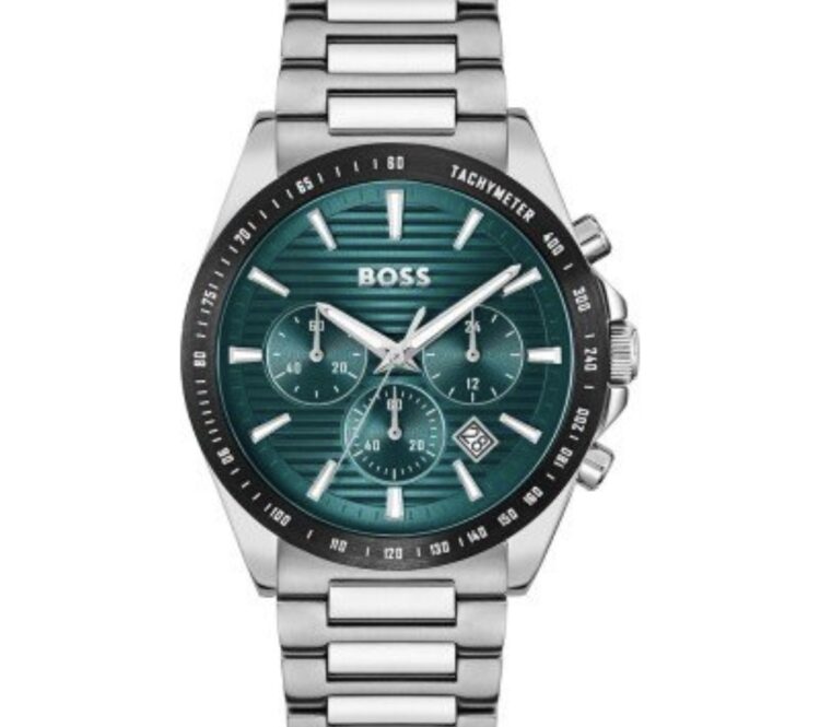 Boss 1514241 Men’s Chronograph Watch – Green Dial Stainless Steel Elegance