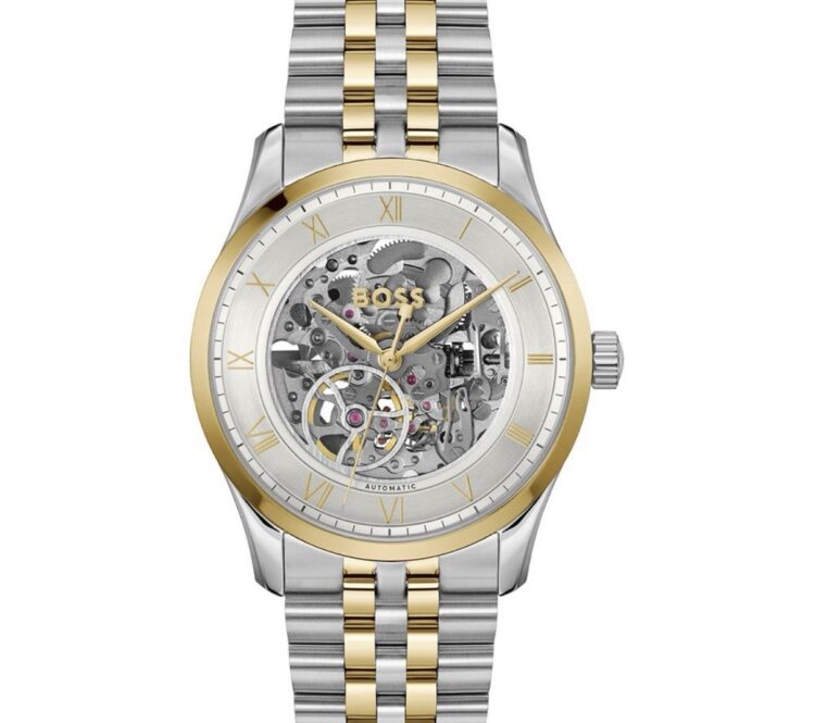 Boss 1514237 Men’s Automatic Skeleton Watch – Stainless Steel & Yellow Gold
