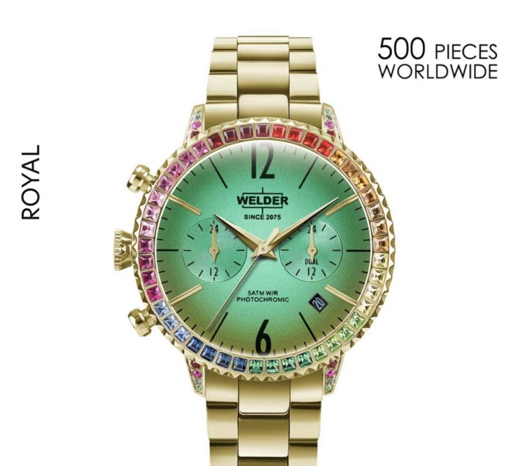 Welder WWRC2075BGL Limited Edition Women’s Watch with Rainbow Crystal Bezel & Gold Bracelet
