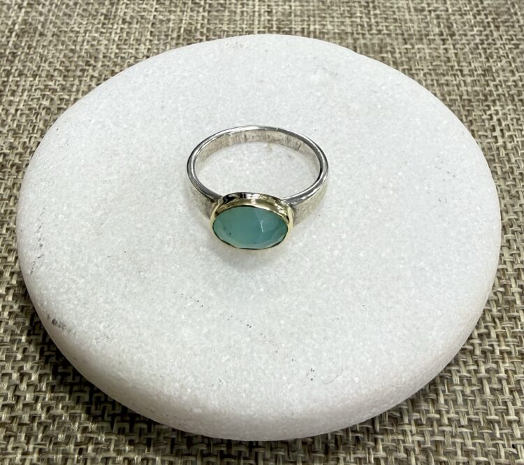 925 Silver Ring with Peruvian Opal & 18K Yellow Gold Setting POR101